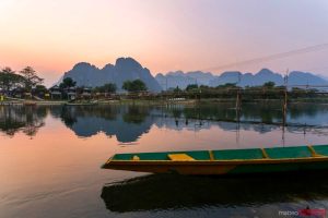 Sunset over Nam Song river, Vang Vieng, Laos