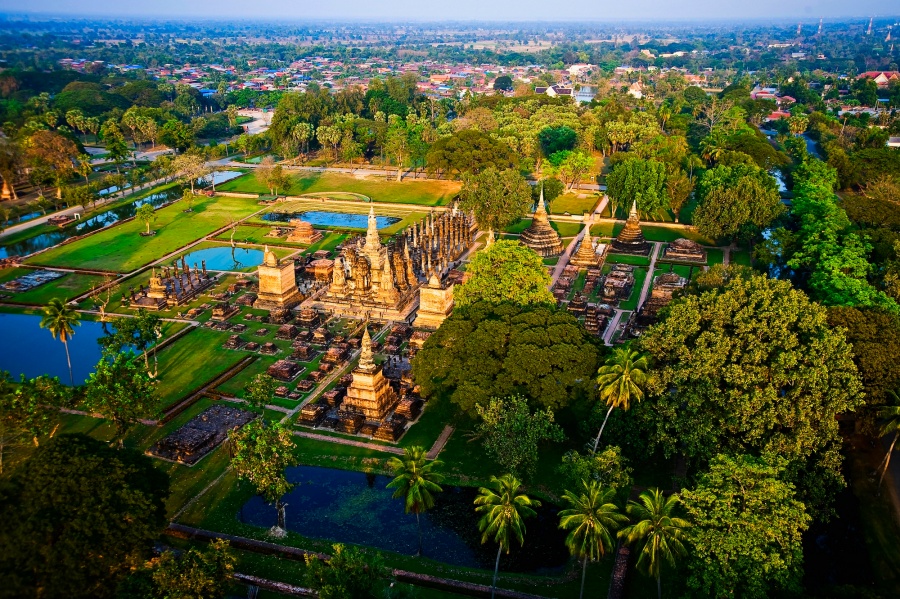 Aerial Photograph of The Sukhothai Histrorical Park, Sukhothai